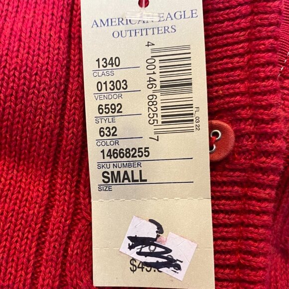 American Eagle Womans Cardigan Sweater S Red Cable Knit Button-Front Cotton - Picture 6 of 13